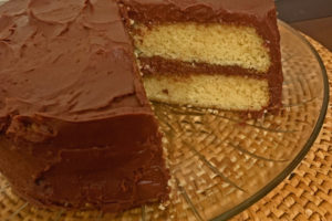 Golden Buttermilk Cake with Chocolate Buttercream Icing
