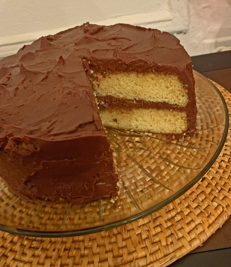 Golden Buttermilk Cake with Chocolate Buttercream Icing