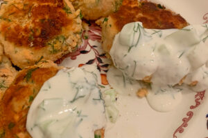 Salmon-Dill Cakes With Cucumber Sauce