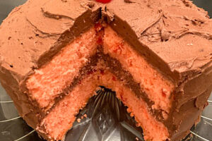 Maraschino Cherry Cake with Chocolate Icing