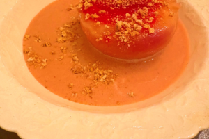 Peaches in Raspberry Crème Anglaise